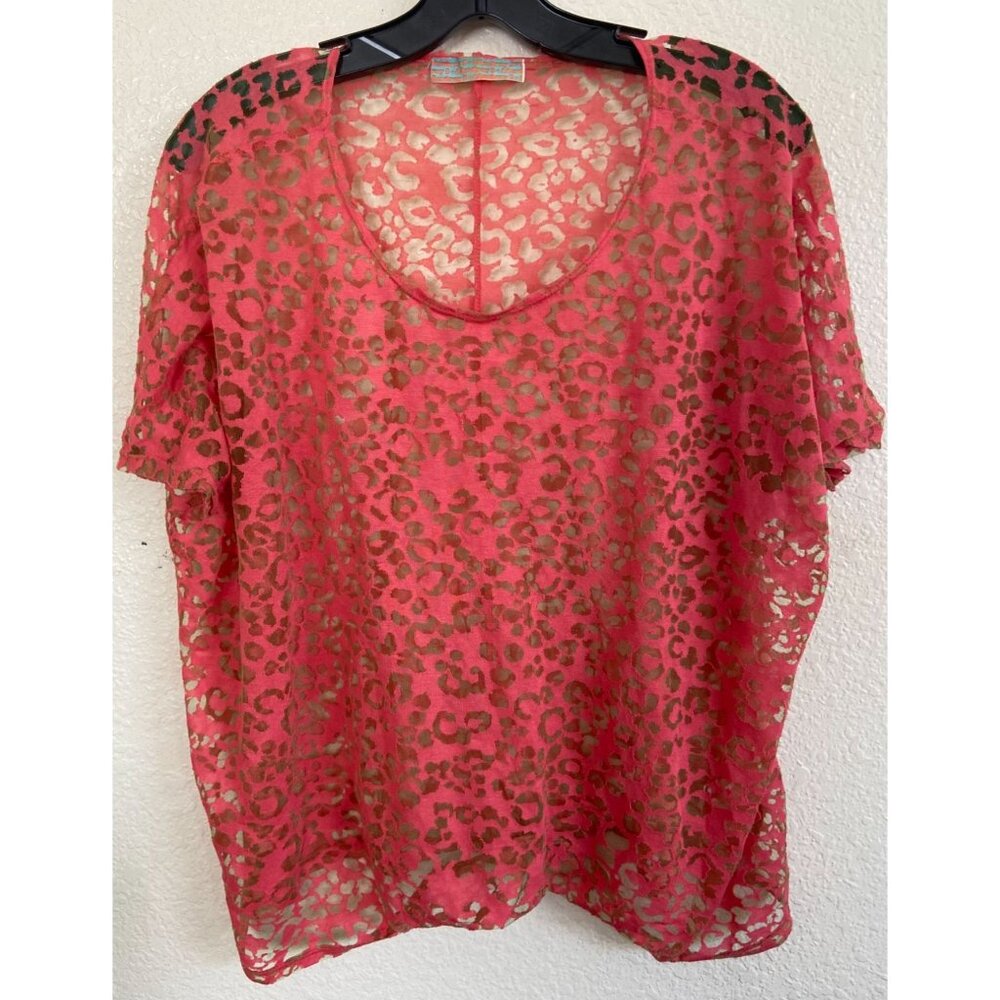 Audrey 3+1 Salmon Sheer Short Sleeve Crop Top Oversized 54" Bust
